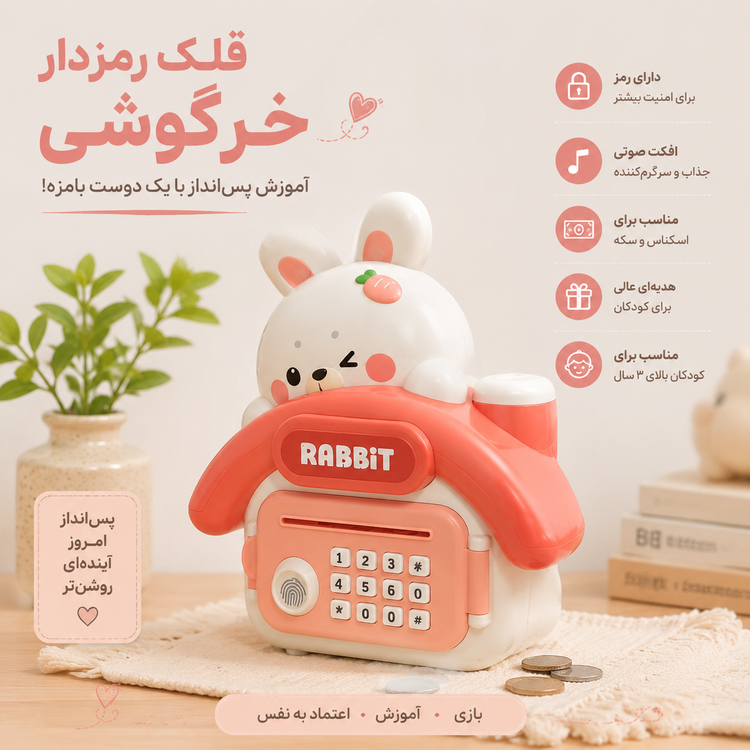 قلک رمزدار خرگوشی برای پس انداز کوچولوی شما